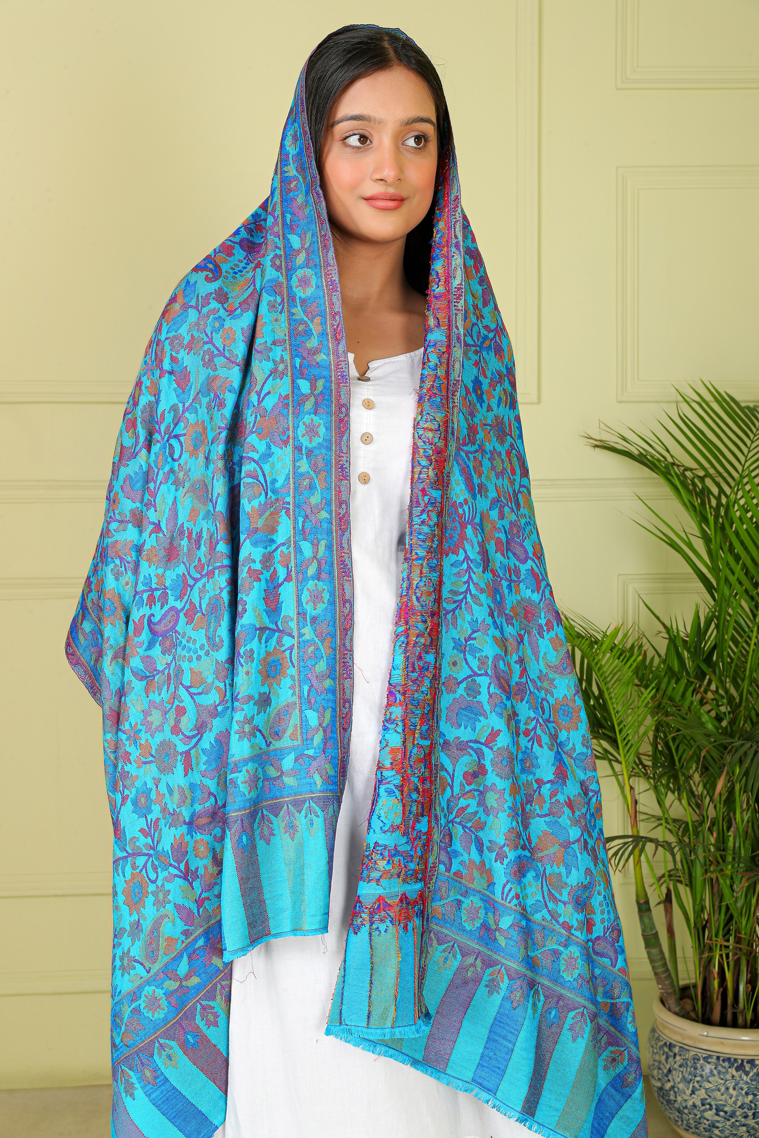 Women kani Soft Teal Blue Shawl