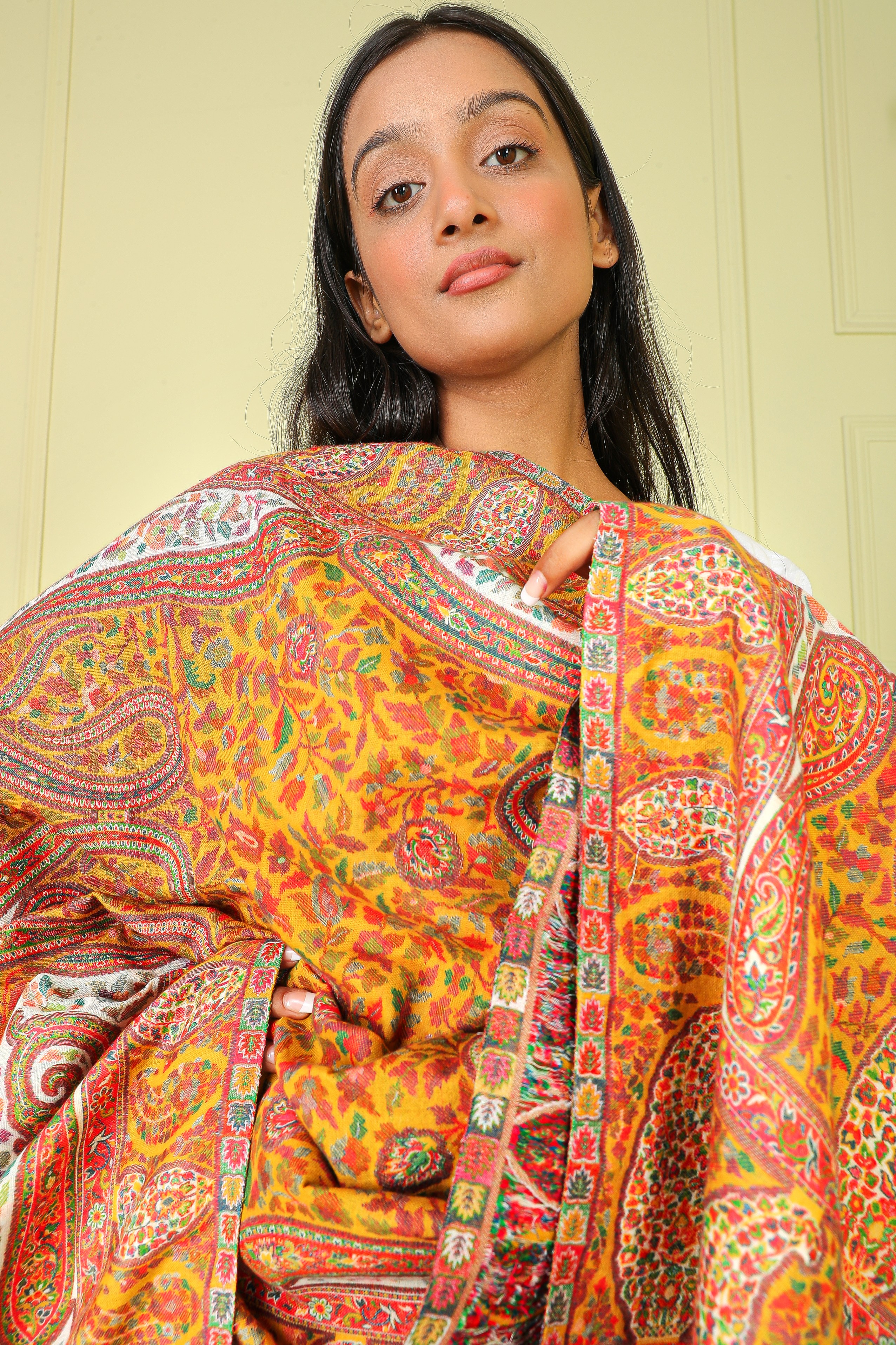 Women Ladies Mustard kani shawl