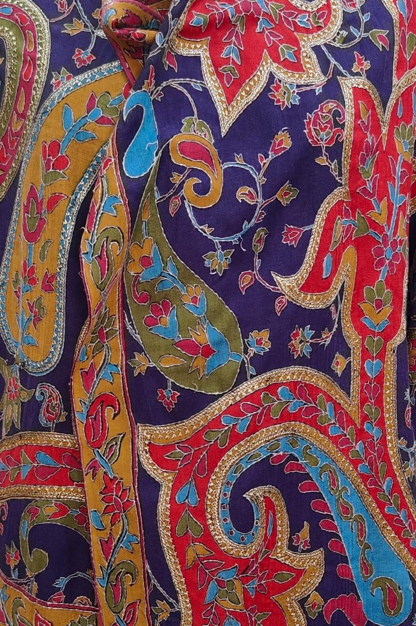 Tila and sozni Semi pashmina Kalamkari shawl