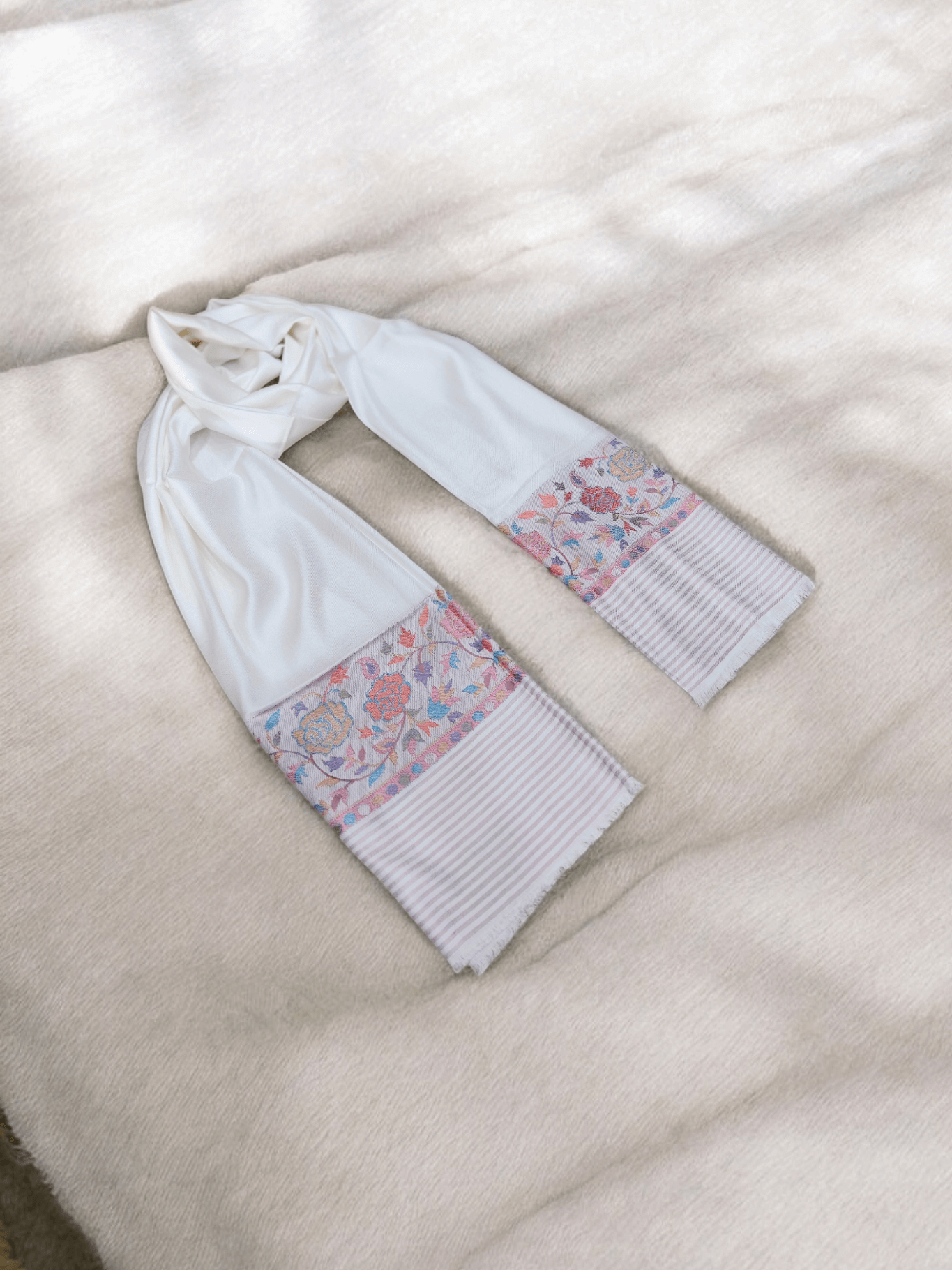 Modal with soft silk stole-white