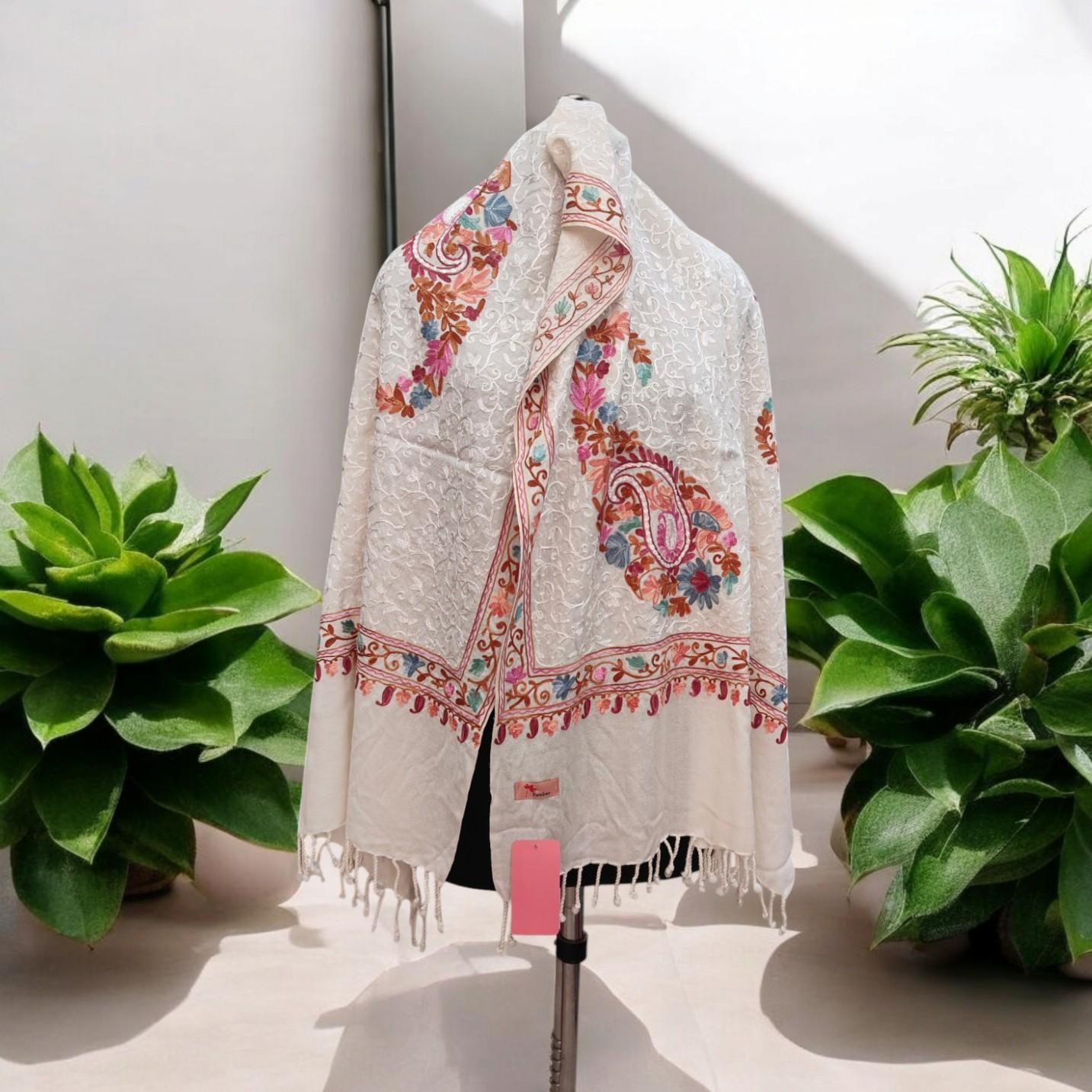 Cotton Embroidery premium Stole white