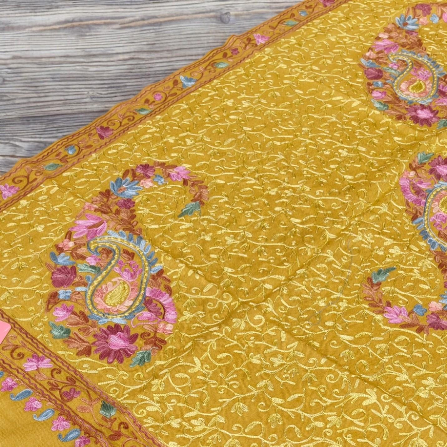 Cotton Embroidery premium Stole Mustard