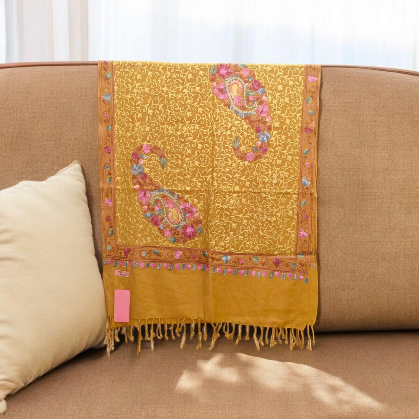 Cotton Embroidery premium Stole Mustard